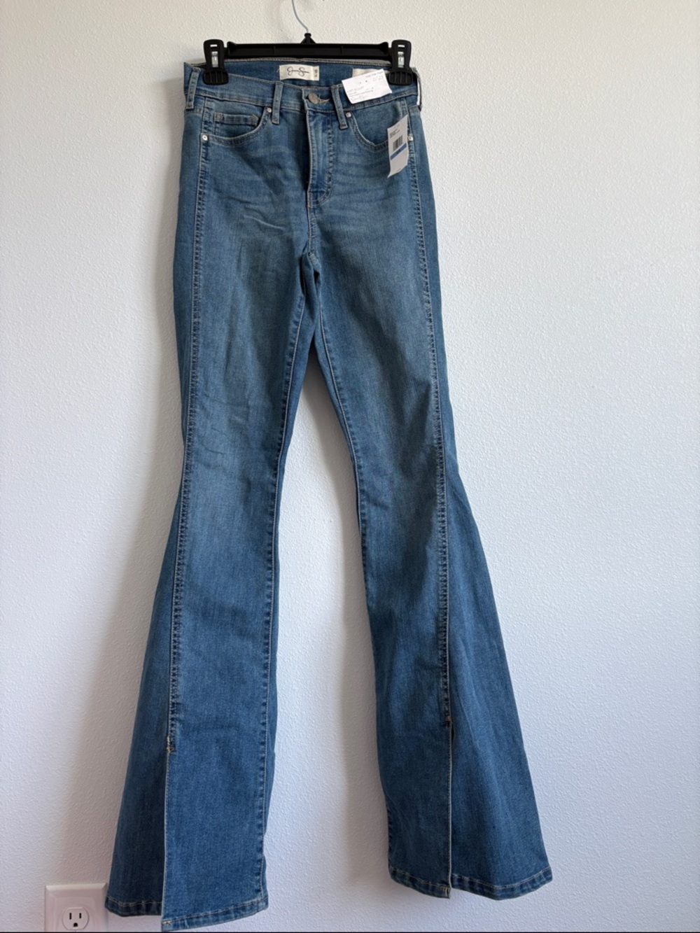 Jessica Simpson Mid-Rise Blue Flare Jeans with Front Slits